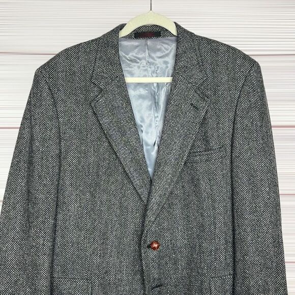 Christopher Brooks Gray Wool Two-Button Single Vent Herringbone Sport Coat 42R - Picture 3 of 15